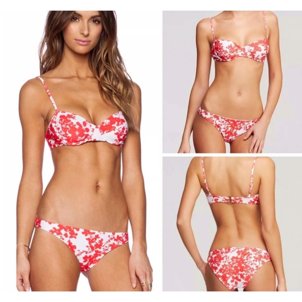 NWT $220 STUNNING Shoshanna X Revolve Beach Vines Poppy Red/White Bikini Set